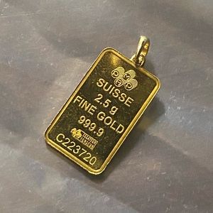 Vintage 2.5Gram Solid 24k PAMP Suisse Pendant with 14k Bail